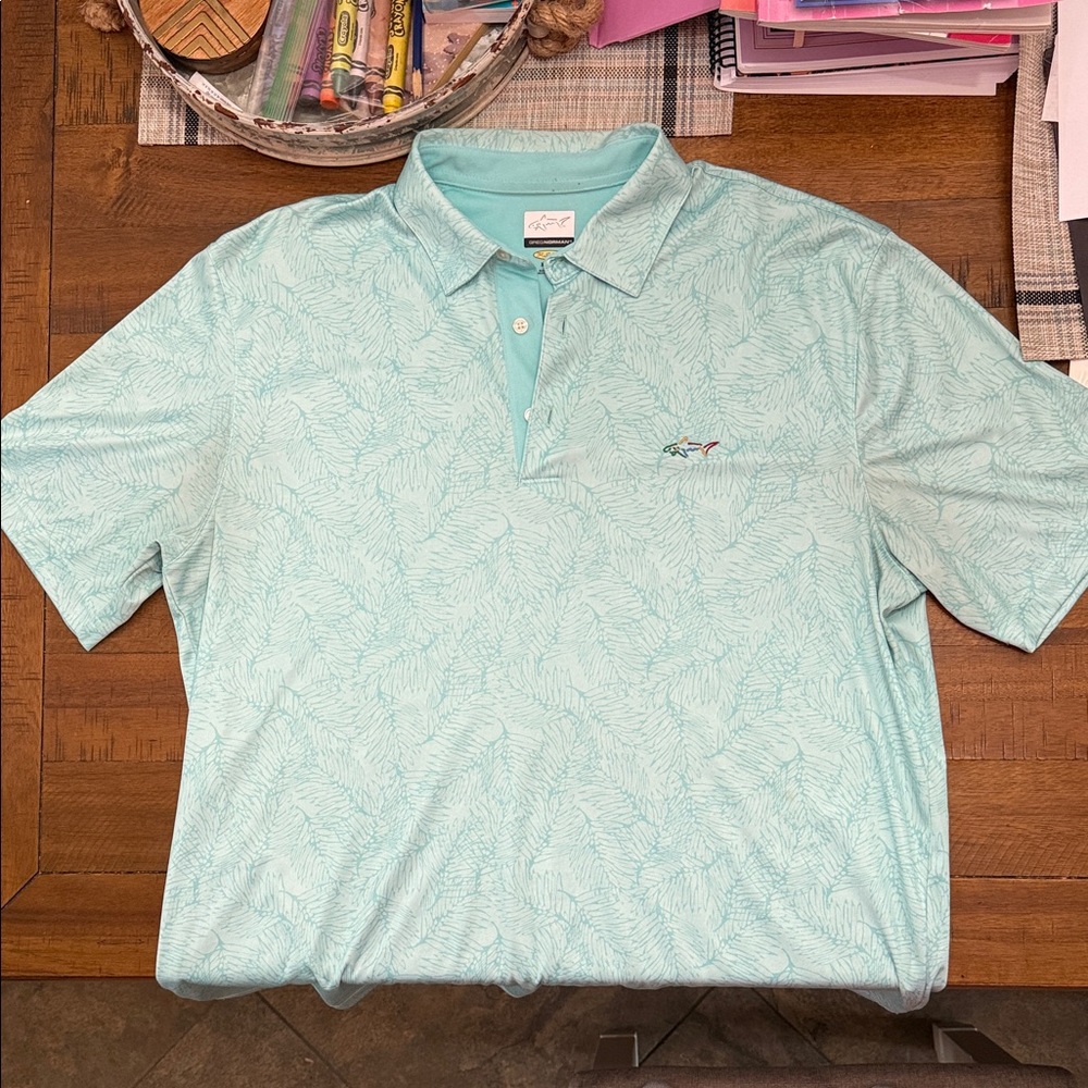 Greg Norman Collection PLAYDRY Turquoise Patterned Men's Polo Shirt